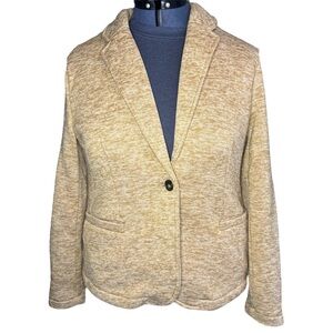 Lands End Neutral Tone Fleece/Sweater Button Blazer Jacket Size L Tan Comfy NWT